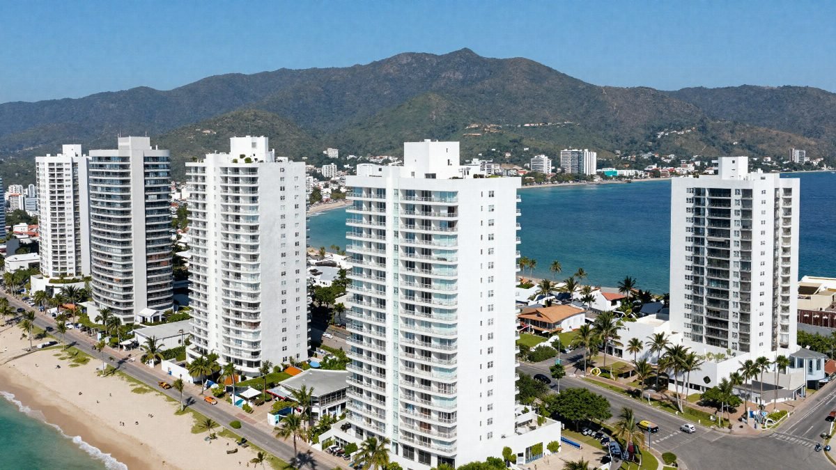 Torres de condominios frente a la playa en Puerto Vallarta